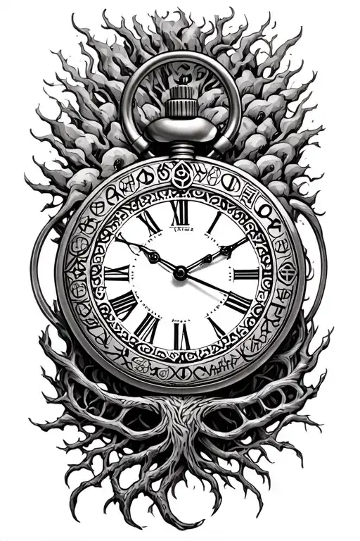 Pocketwatch With Norse Runes And The Tree Of Life