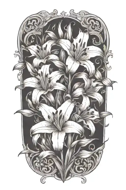 Lilies In A Field Surrounded By Fire Flames Knee