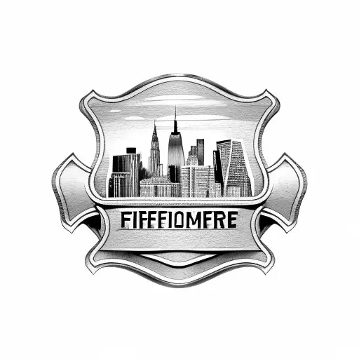 A Firefighter Emblem With The New York Skyline In The Background