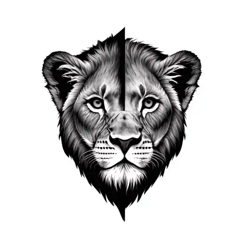 Half A Lions Head Above Half A Lion Cubs Head