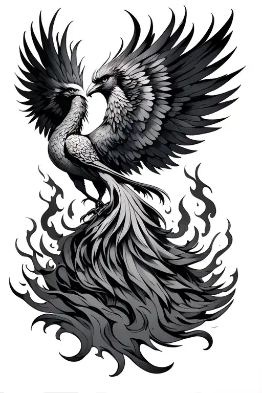 Feminine Phoenix Rising From The Ashes Closed Wing