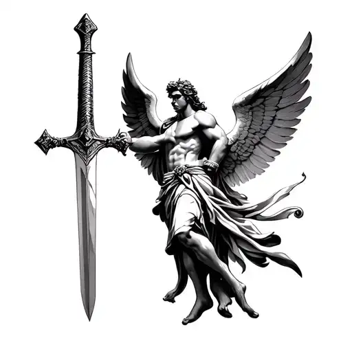 Tattoo Of The Archangel Michael With A Sword On The Hand 25Cm