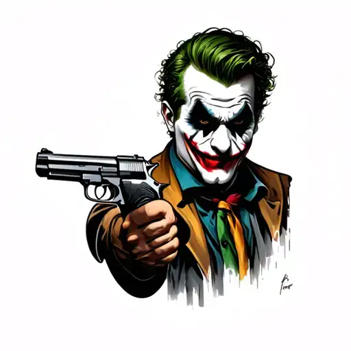 Half Men Face And Galf Joker Face Holding A Gun