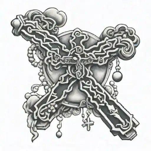 Rosary Beads With Cross At The Bottom With The Japanese Words For Love And Trust In It