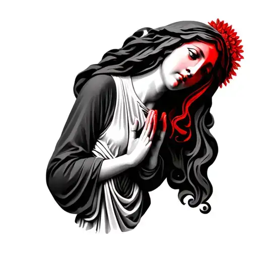 Full Body Praying Mary Statue Red Painted X One Each Eye