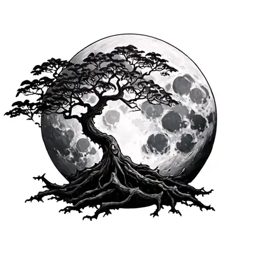 The Moon On Which A Sobbre Celtic Style Tree Is Growing
