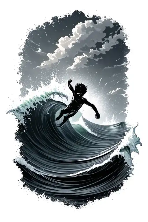 A Boy Is Swimming Through The Ups And Downs Of The Waves Of A Ocean