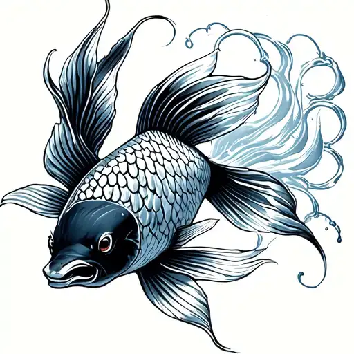 Black Koi Fish Outline D