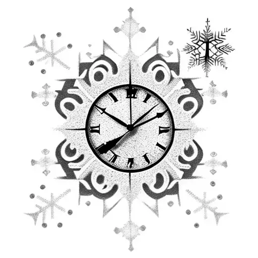 Old Clock With Name And Snowflake