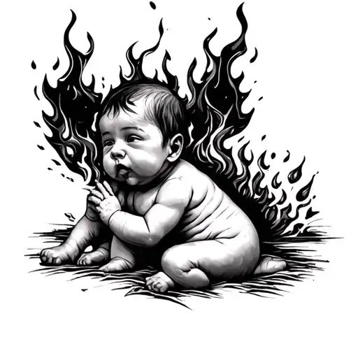 Create A Baby Cherup Looking At A World On Fire