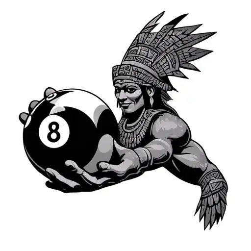 Aztec God Holding 8 Ball