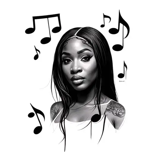 Aaliyah Singer Portrait With Music Notes