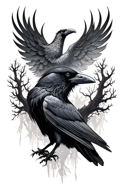 Raven With Trees Under A Phoenix