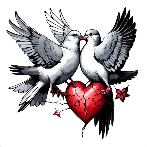 Two Doves Birds Holding A String And Healing A Cracked Broken Heart