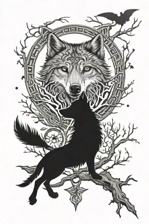 Witch Wolf Full Moon Tree Of Life Syringe And Greek Eye