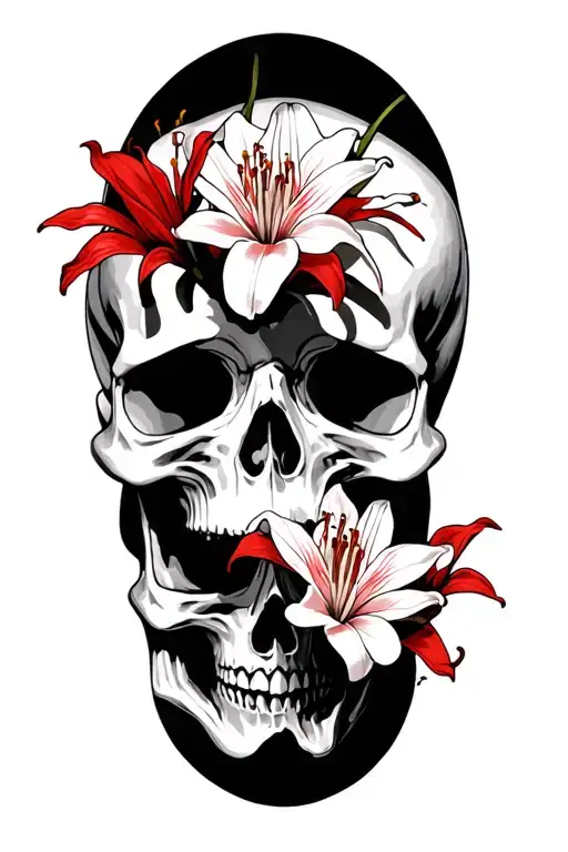Multiple Skulls And Red Spider Lily Flower
