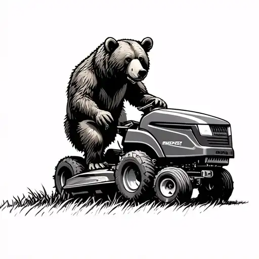 Bear Pushing Lawn Mower