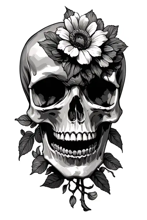 Skull And Wilted Flowers Representing Death