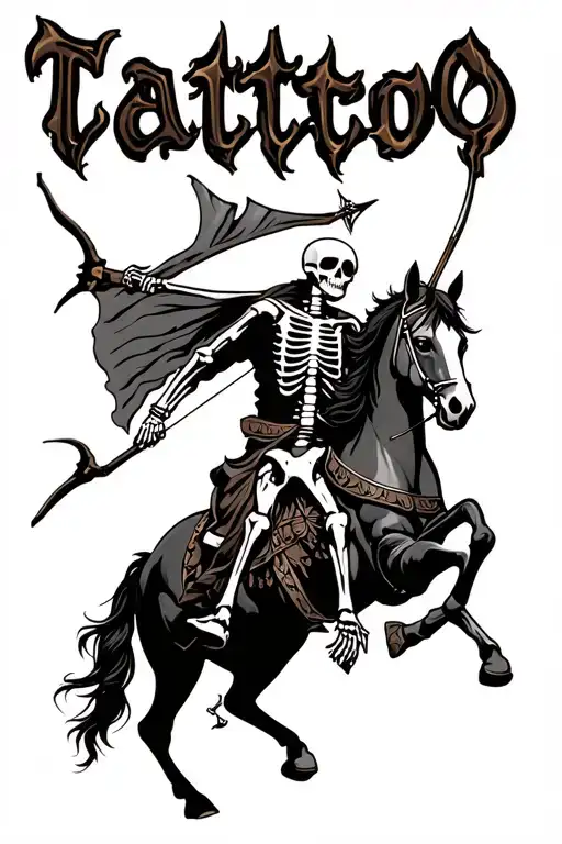 Medieval Skeleton On Horse With Bow And Arrow Etched