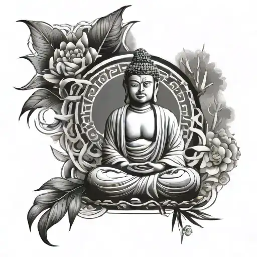 Buddha With Bamboo And Some Spiritual Elements Intertwined