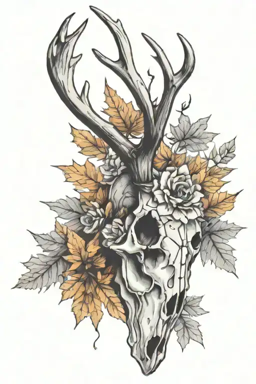 Deer Skull With Fall Colored Leaves Falling