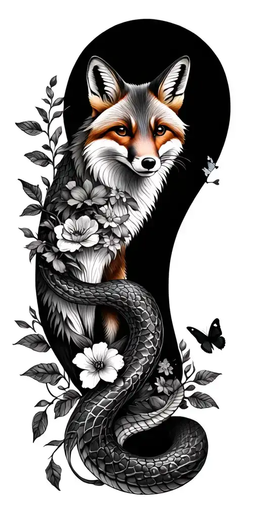 Foxes & Snake & Vines Wrapping & Butterflies & Flowers