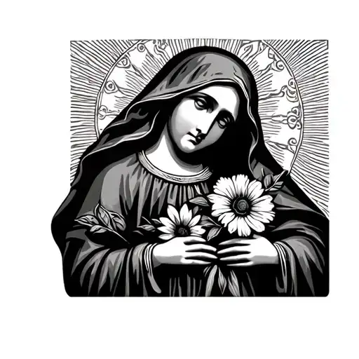 Virgin Mary Holding Flowers