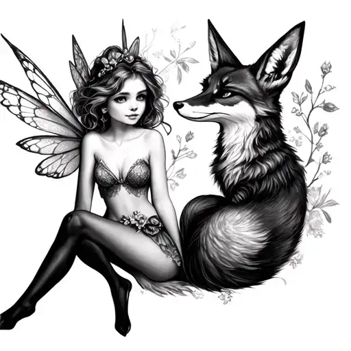 Fairy Tinkerbell With Fox Tattoo On Thigh