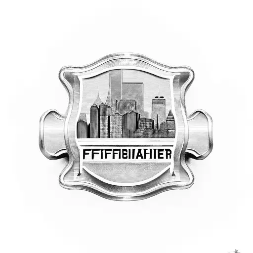 A Firefighter Emblem With The New York Skyline In The Background
