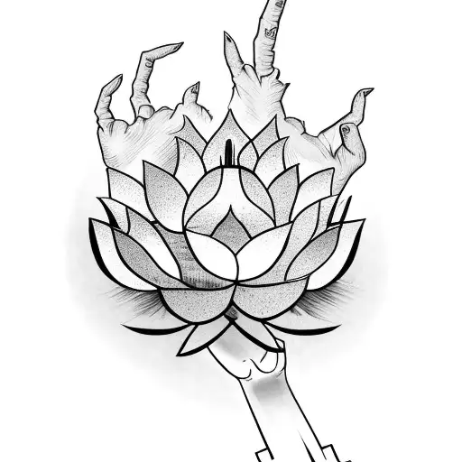 A Lotus Flower Growing From The Palm Of A Skeleton Hand