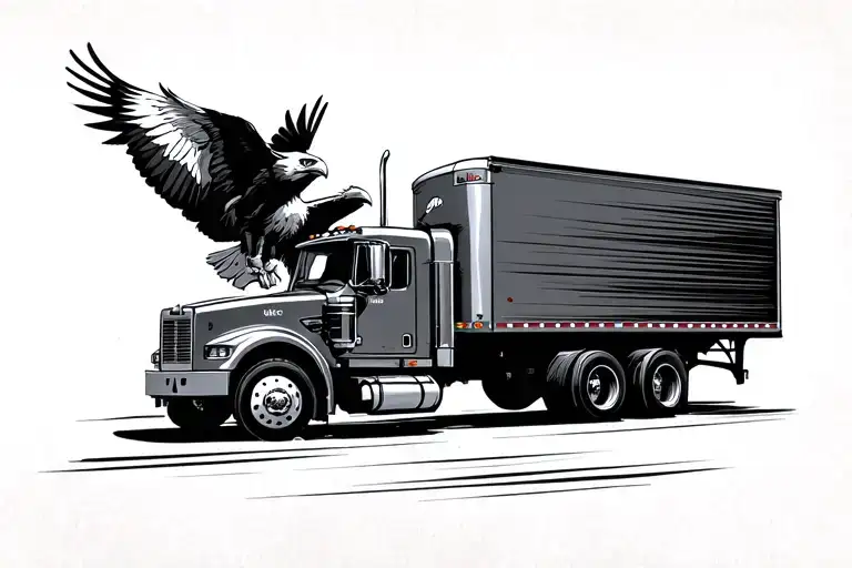 Navy Tractor Trailer With Bald Eagle Flying Together
