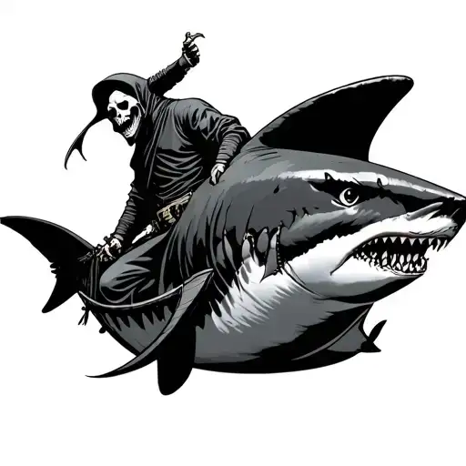 Grim Reaper Riding A Shark