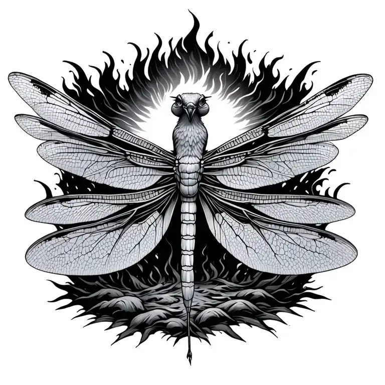 Dragonfly Emerging Into Phoenix Rising From The Ashes
