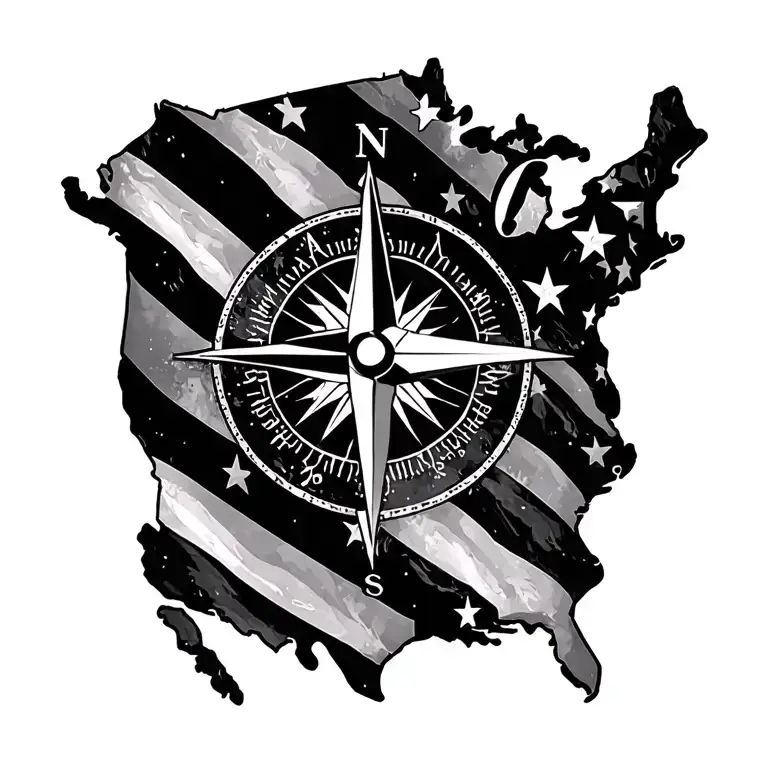Outline Of United States With A Compass