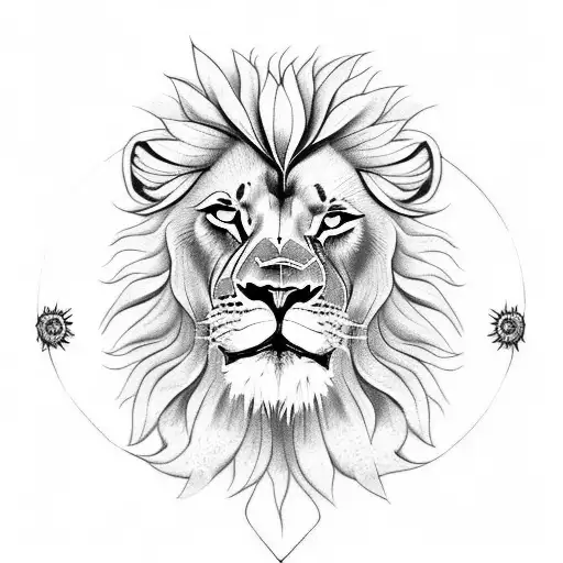 Lion With Sunflower Above Ear