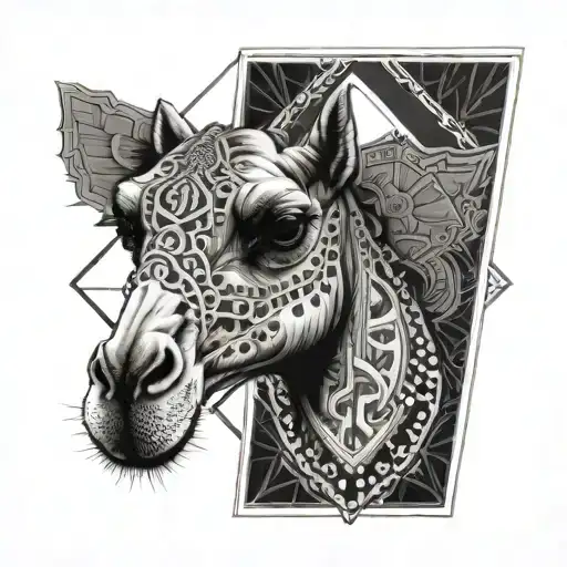 Dot Work Camel Neck And Head In A Diamond Frame