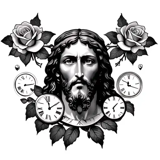 Jesus With Rose And Clocks