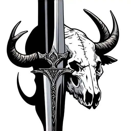 Sword Going Through Buffalo Skull Vertically