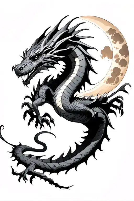 Dragon Flying With A Moon