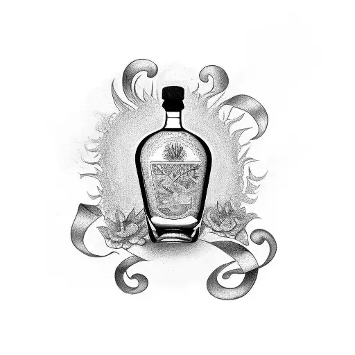 Tequila Bottle With Agave Design