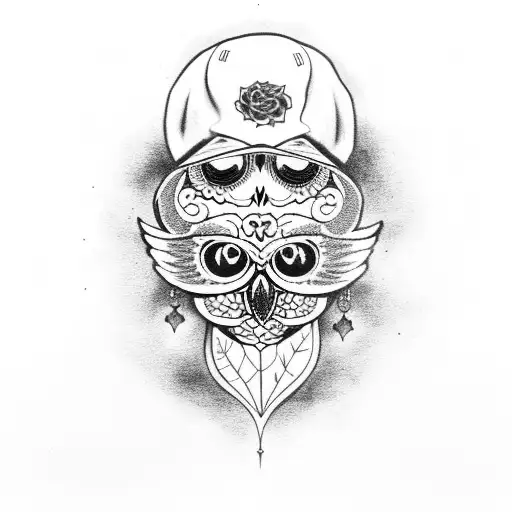 Santa Muerte With Lowrider And Full Moon With Owl