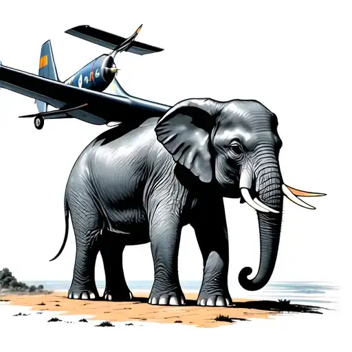 Auster Plane Flying Over Elephant