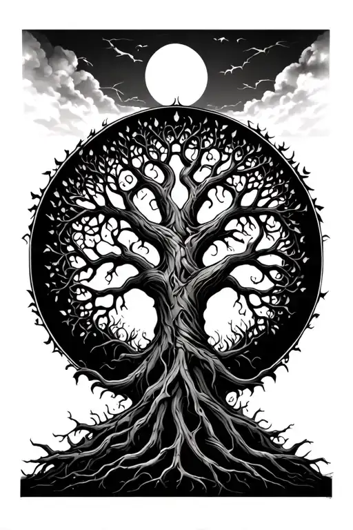 Gothic Tree Of Life Intertwined Symbolizing Growth And Rebirth