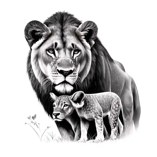 Lioness With Cub And Baby Bull