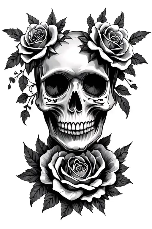 Santa Muerte Style Skull And Roses