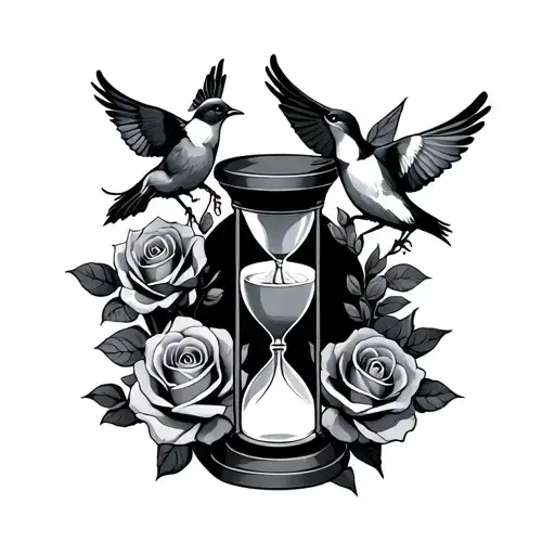 Hourglass And Roses And Birds