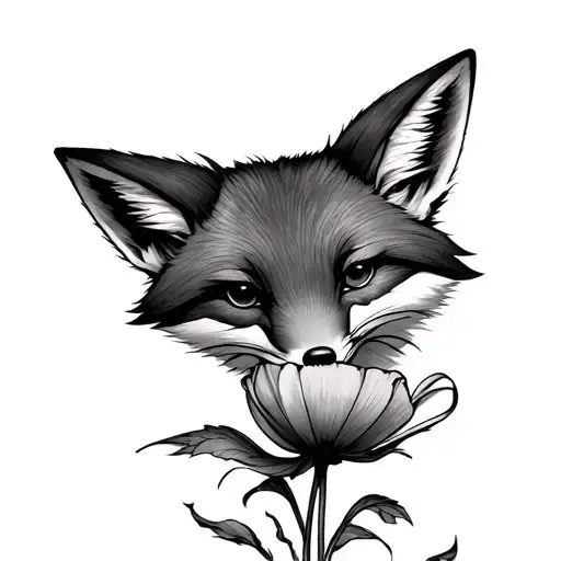 A Fox Holding A Poppy Flower In Its Mouth Hanging