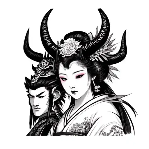 Geisha Girl Demon Holding Samurai Head