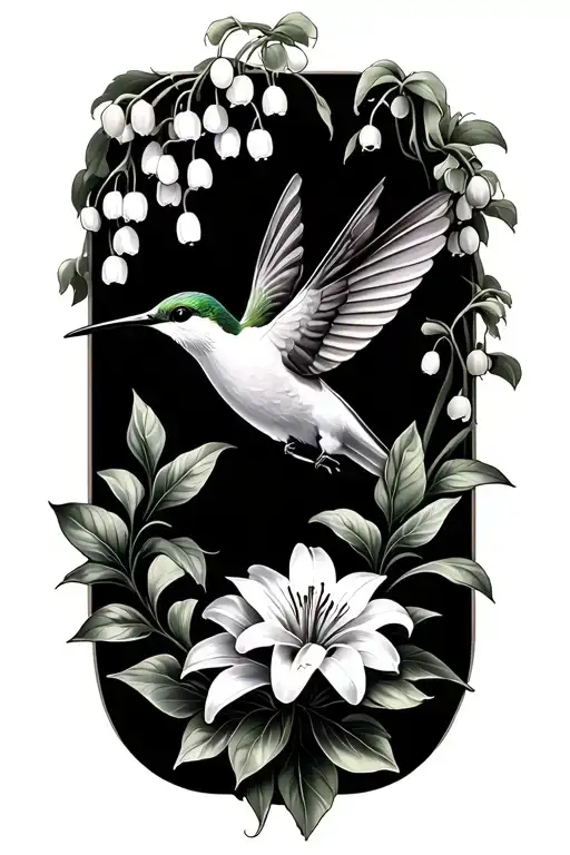 Humming Bird With Lily Of The Valley Flowers With Clouds