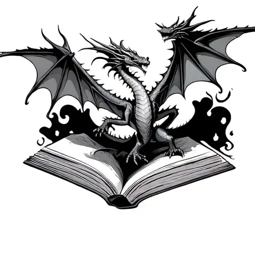 Dragons Flying Out Of Book Black And White Fineline